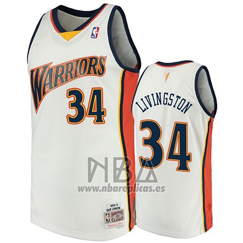 Camiseta Golden State Warriors Shaun Livingston NO 34 2009-10 Hardwood Classics Blanco